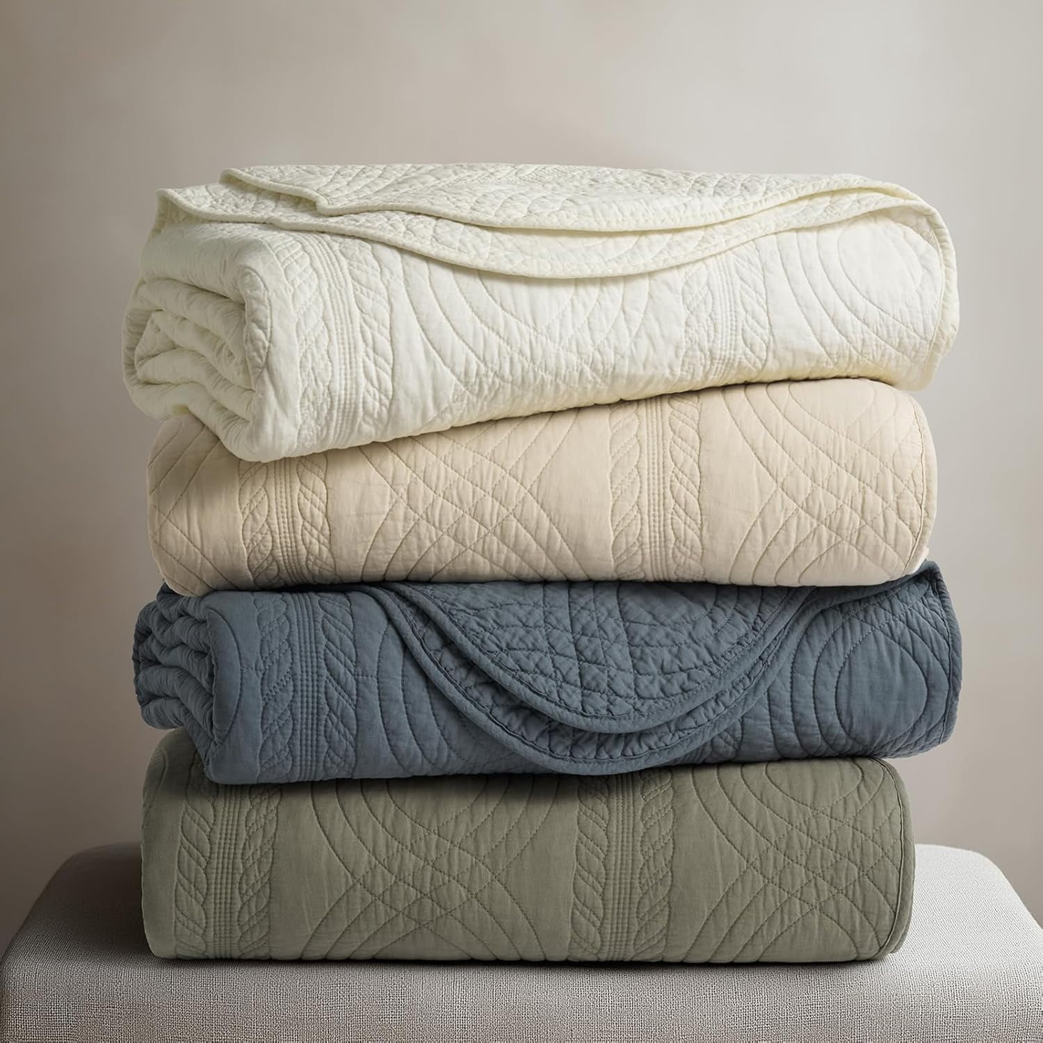 EVERGRACE 100% Cotton Scallop Quilt Set, King Size 3 Piece Set – Lightweight Bedspread with 2 Shams, Soft Prewashed Matelasse Coverlet for Cozy and Elegant Bedding, Stormy Blue