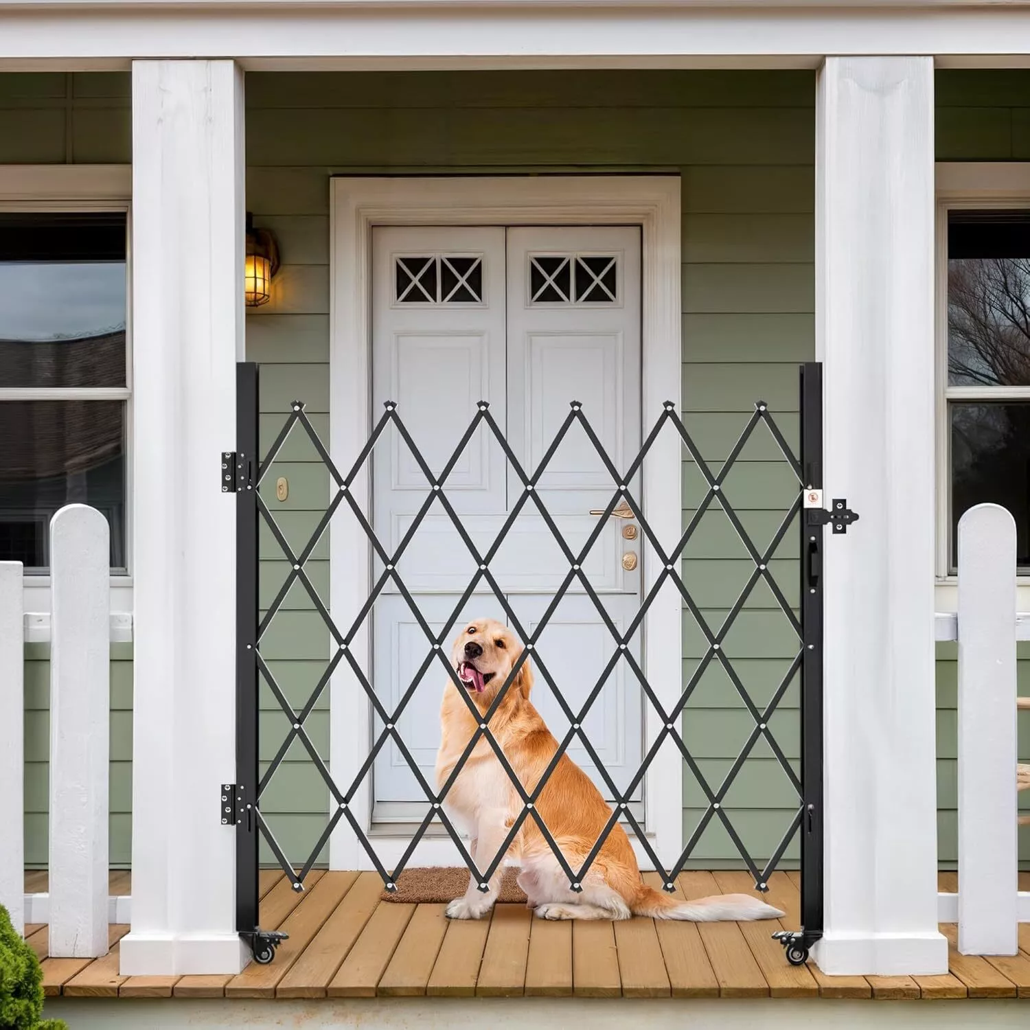 Uforic 50" H X 75"W Single Folding Garden  Security Gate Scissor Gate With Padlock 360° Rolling