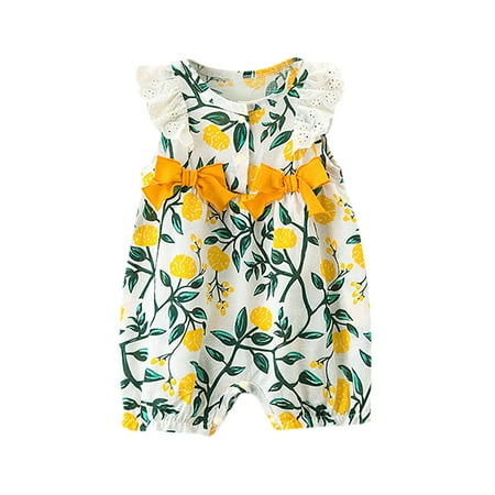 

DNDKILG Baby Toddler Girls Long Sleeve One Piece Floral Bodysuits Yellow 3M-24M 73/74