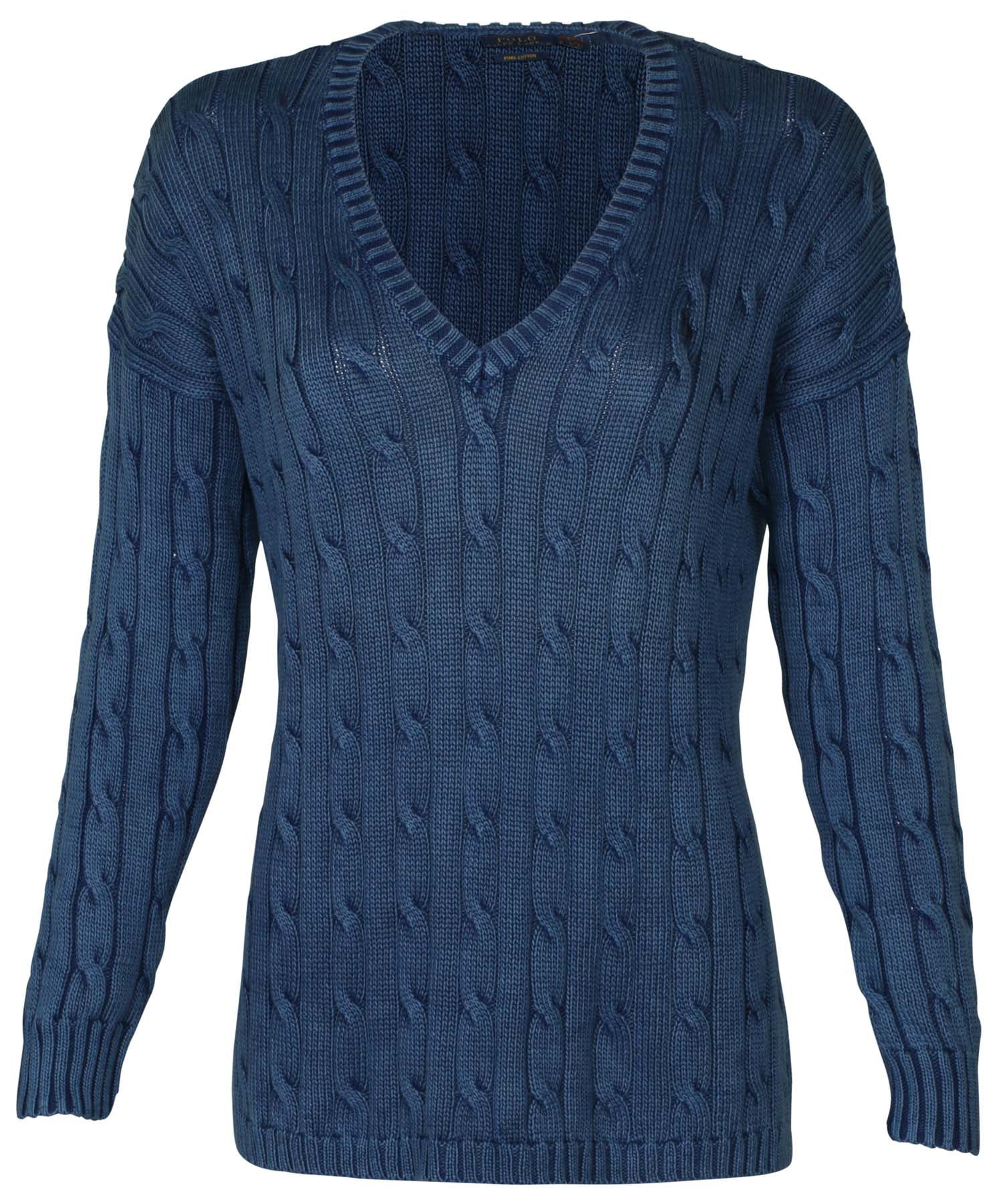 Polo Ralph Lauren Women's Cable Knit V-Neck Pony Sweater 