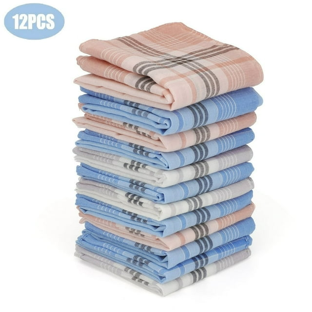 CUITING 12 Pcs Mouchoirs Classiques à Carreaux pour Hommes en Coton Doux 14‘‘x14‘‘ Poche Carrée