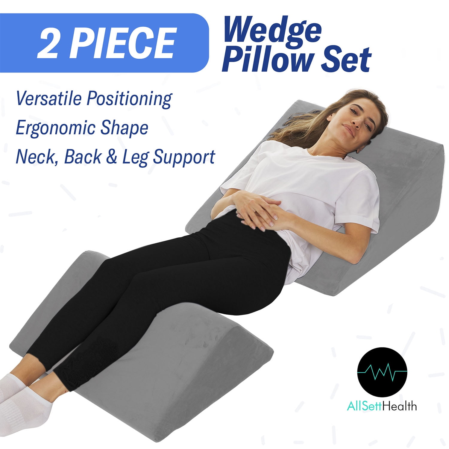 AllSettHealth Bed Wedge Pillow For Sleeping 2 Separate Memory