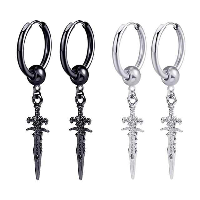 4x Pendientes colgantes de material acero inoxidable Clips para los oídos Cruz Hoop - vintage - para hombres y mujeres Yinane Pendientes de acero inoxidable
