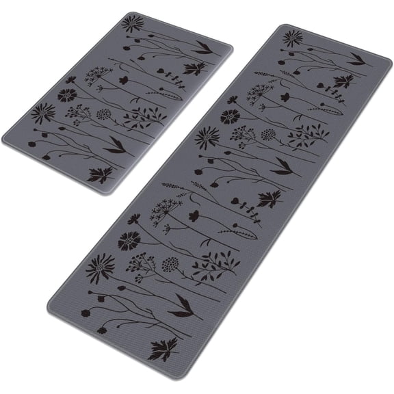 Kitchen Floor Mats set of 2, PVC waterproof Kitchen Rugs Cushioned Anti-Fatigue Kitchen Mat for Home, Office 17"x47" 17"x29", Grey