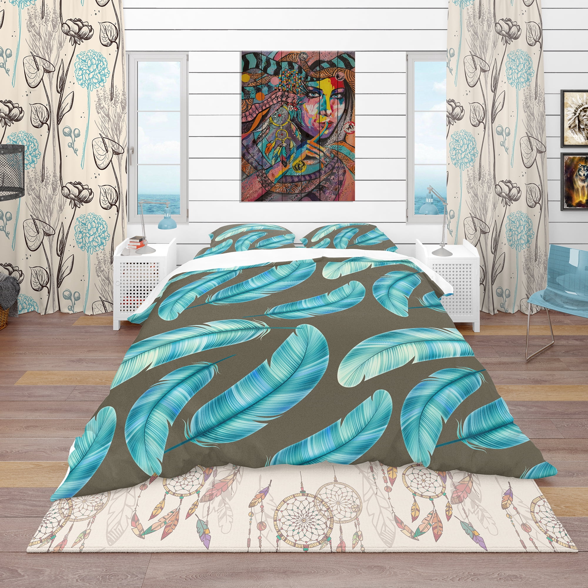 Designart 'Pattern with Colorful Feathers' Southwestern Duvet Cover Set