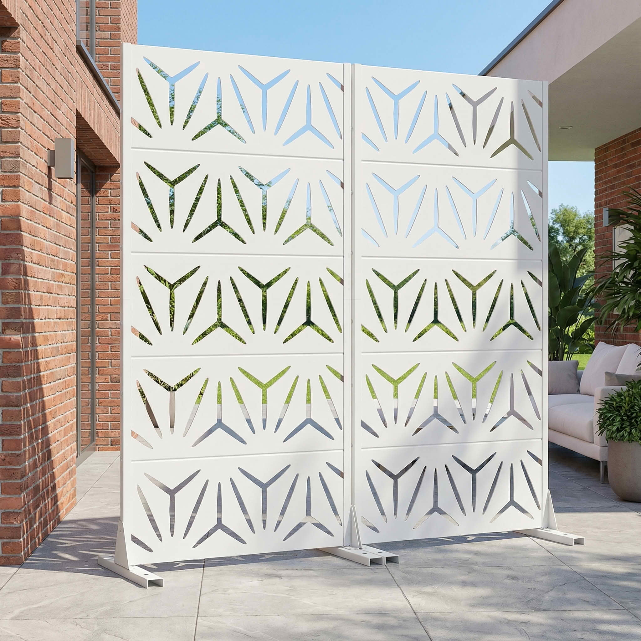 MAYEERTY 59x30 White Double-sided Outdoor Natural Privacy Panel Screen, 5 Piece Set Natural Folding Divider for Backyard and Garden