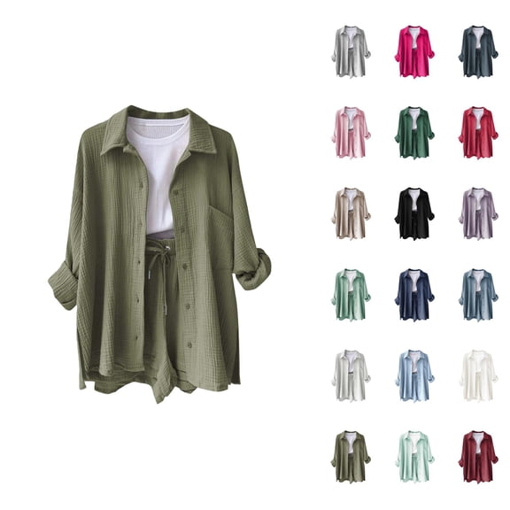 Gauze Shirts for Women Long Sleeve Button Down Lapel Collar Business Casual Dress Shirt Spring Work Blouses