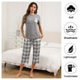 thumbnail image 3 of Women's Short Sleeve Pajamas Sets with Capri Pants 2 Piece Womens Capri Pajama Sets with Pockets Summer Plaid Print Sleepwear Set for Women, S-XXL, 3 of 12
