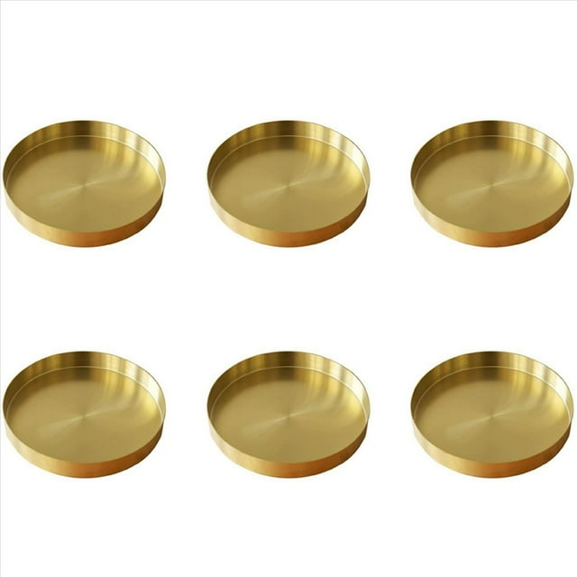 6X Bandeja Redonda Dorada, Bandeja Decorativa de Metal, Bandeja de Maquillaje, Organizador para Tocador, Baño, Vestido, Acabado de Latón Mate, 4.9 Pulgadas
