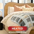 Sunbeam Oversized Throw Neutral Plaid Microplush, 4 Heat Settings, 4