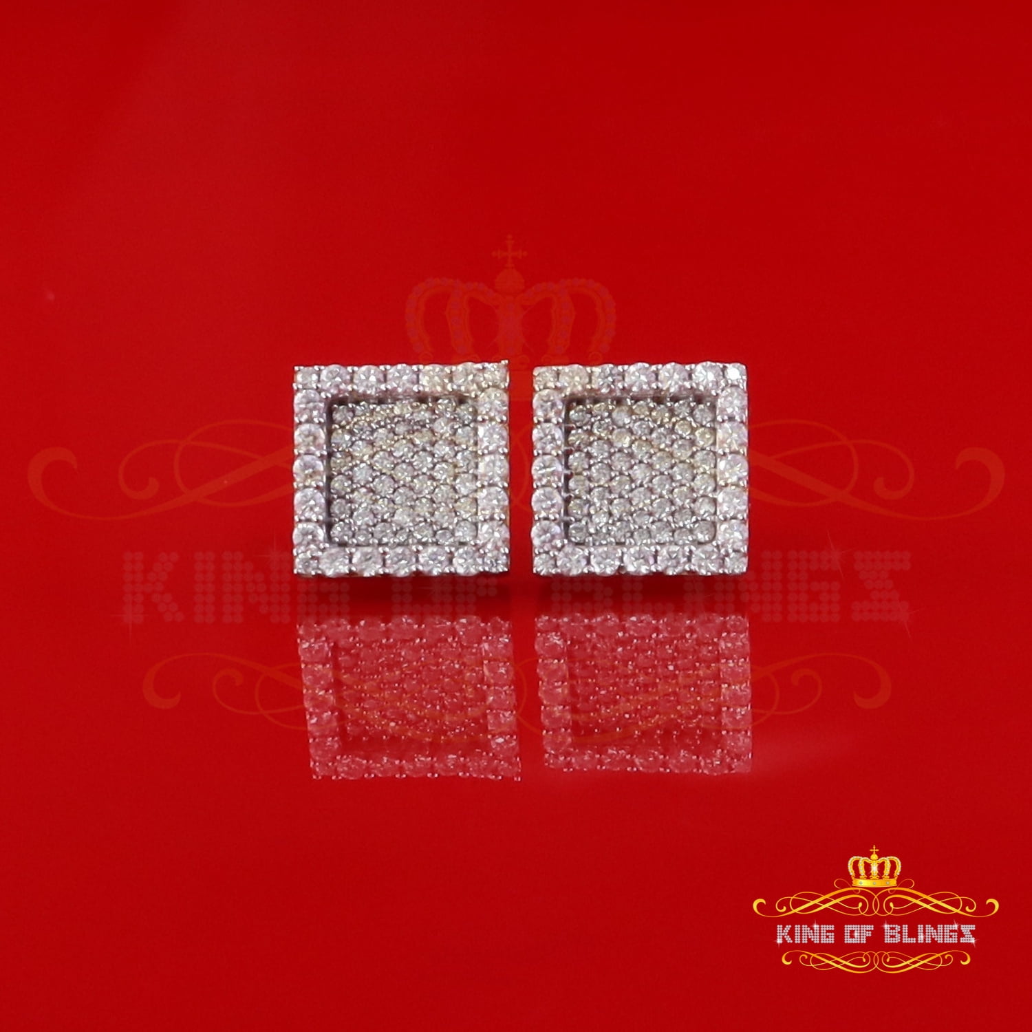 King of Bling's 925 Yellow Silver 1.00ct VVS 'D' Moissanite Square Stud Earring Men's/Womens