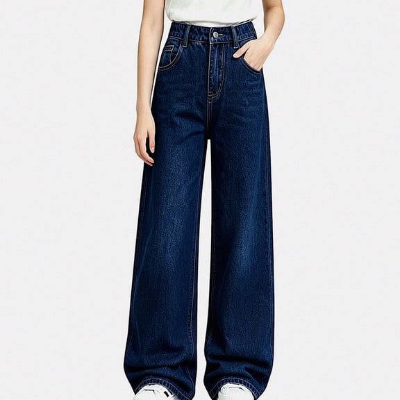 HAOTAGS Girls Wide Leg Jeans (5-15) Leisure Wide Leg Full Length Jeans Blue Size 12