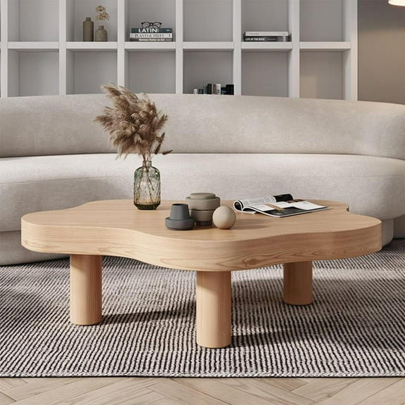 Cloud Shaped Coffee Table, Irregular Wood Coffee Table, Round Corner Thicken End Table, Modern Coffee Table with 3 Legs, for Living Room Furniture