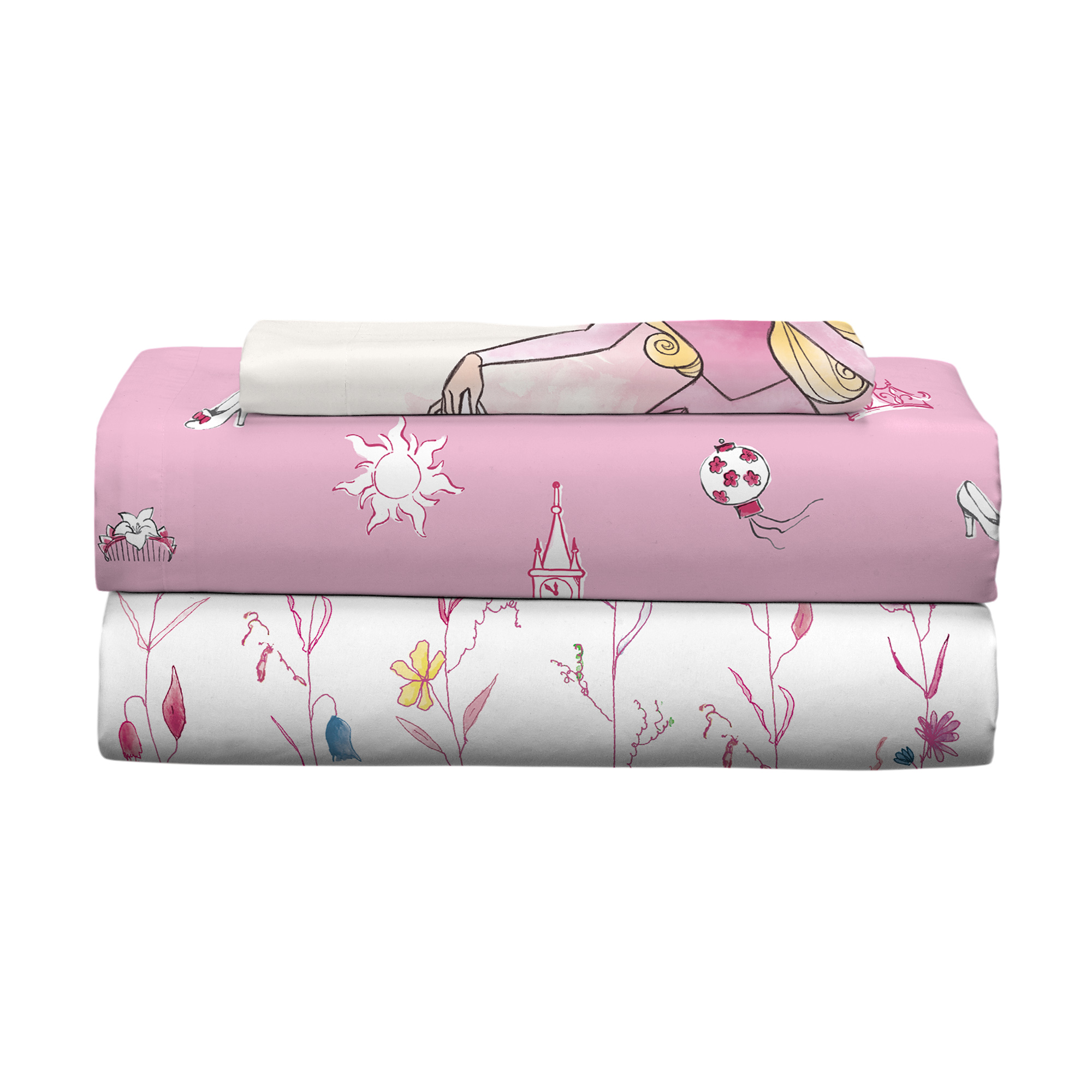Disney Princess Kids Twin Sheet Set, Pink and White