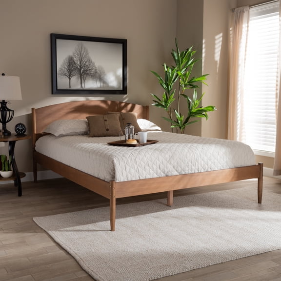 Baxton Studio Leanora MidCentury Modern Ash Wanut Finished King Size Wood Platform Bed