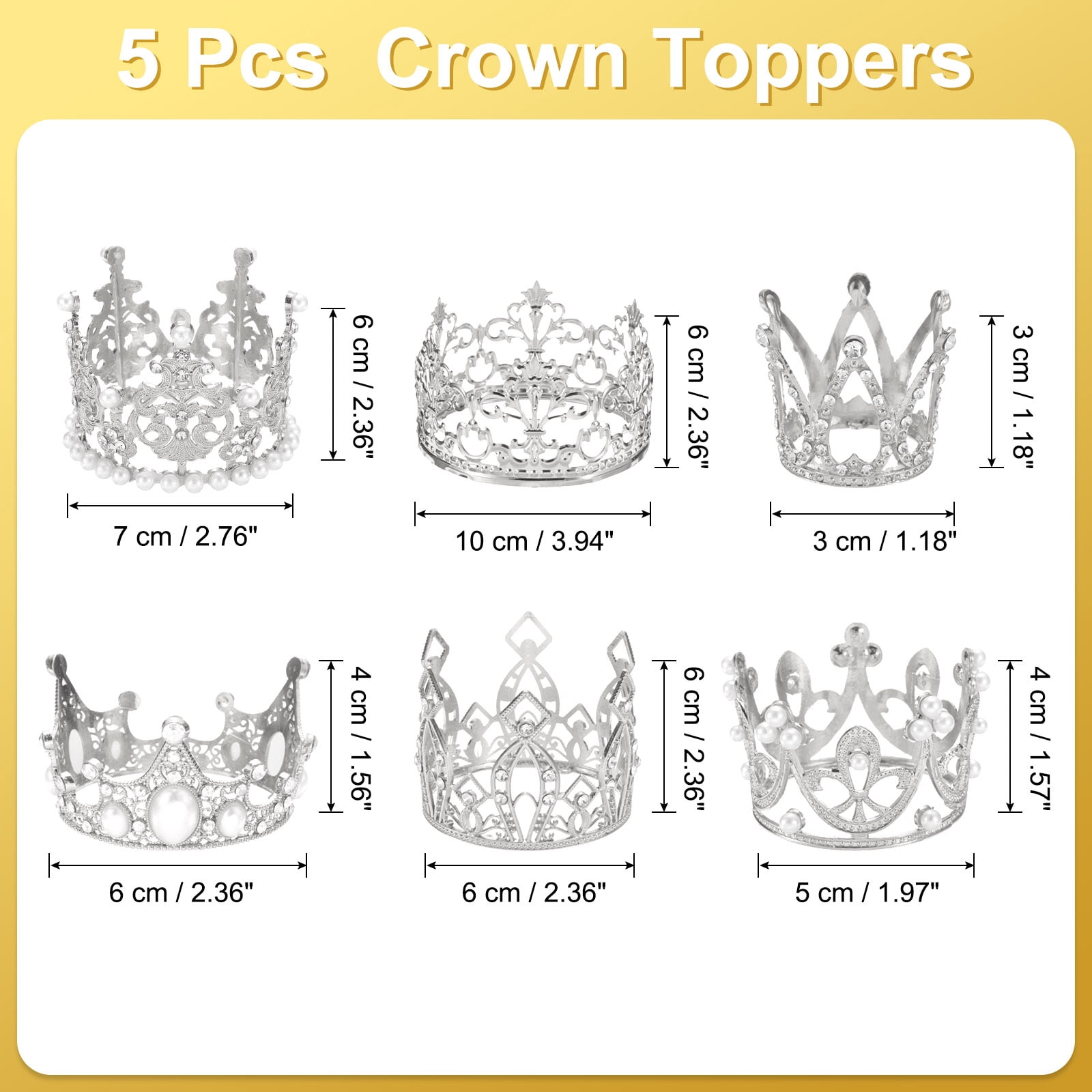 Unique BargainsAlloy Princess Tiara Cupcake Heart Shaped Mini Crown Cake Toppers Silver
