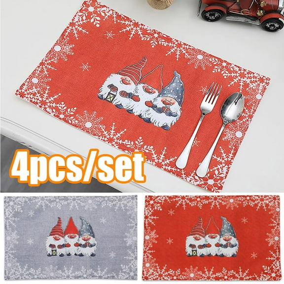 Cheers.US 4Pcs/Set Cute-Cartoon-Gnomes Placemats,Christmas Card with Gnomes Flat Design Scandinavian Christmas Placemats,Heat-Resistant Washable Table Place Mats for Kitchen