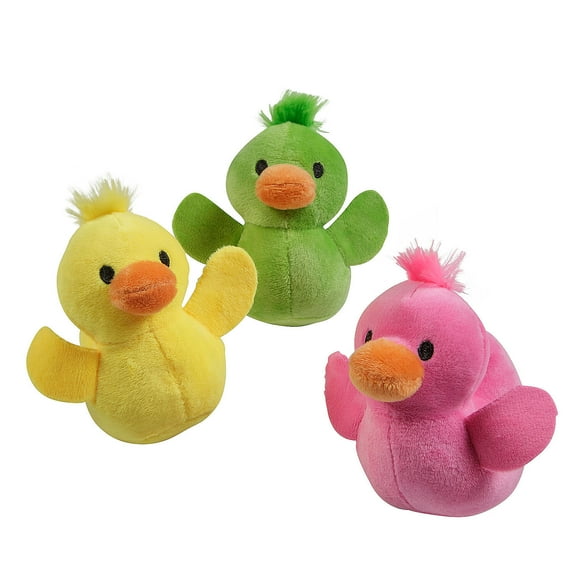 Fun Express 2 3/4" x 3 1/2" Mini Brightly Colored Stuffed Ducks - 12 Pieces