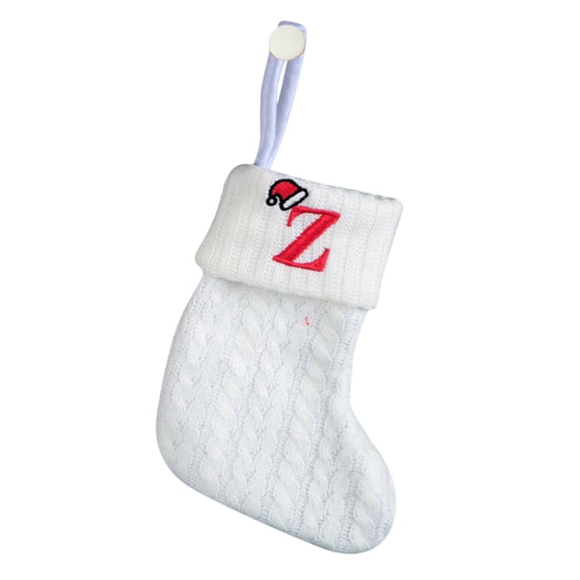 Decorative Knit Socks Wool Stockings Embroidered Alphabet Childrens Candy Gift Bag White Christmas Socks Gift Bag