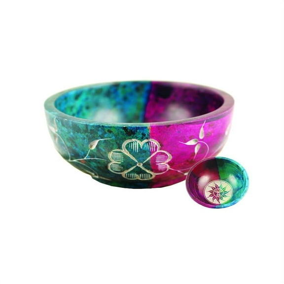 Turquoise and Purple Sun Hand Carved Stone Smudge Bowl | 4" inch | For Smudging Herbs Palo Santo Sage | Ritual Altar Spell Bowl