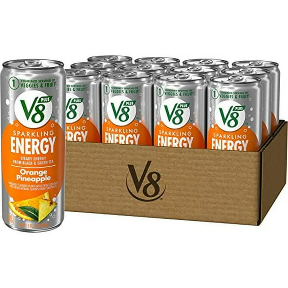 V8  Energy Sparkling Orange Pineapple Juice Energy Drink, 11.5 Fl Oz Can (12 Pack) Packaing may vary