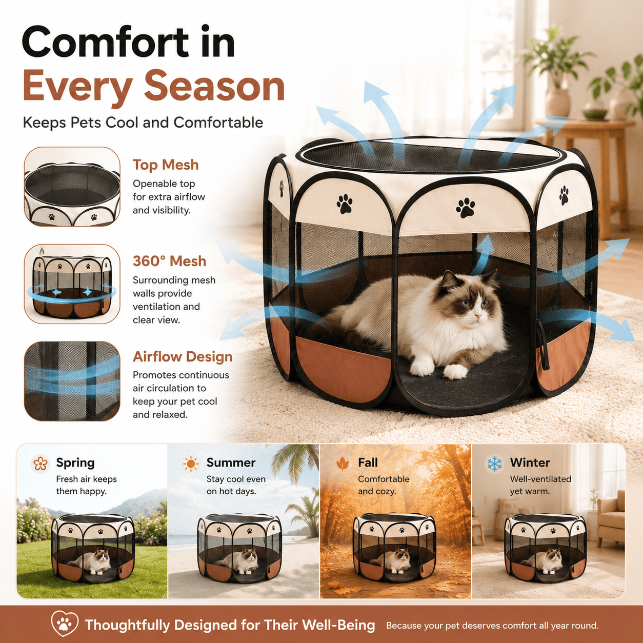 Portable Pet Playpen, Puppy/Cat Playpen Foldable Pet Exercise Pen Tents Dog Kennel for Indoor Outdoor