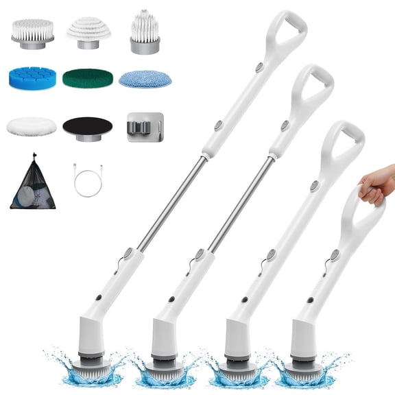 PowerScrub Electric Spin Scrubber 2026, Cordless Cleaning Brush with 7 Replaceable Heads, 3 Speeds, 48" Extendable Handle, IPX7 Waterproof, for Bathroom, Shower, Tile, Floor, Kitchen & Car