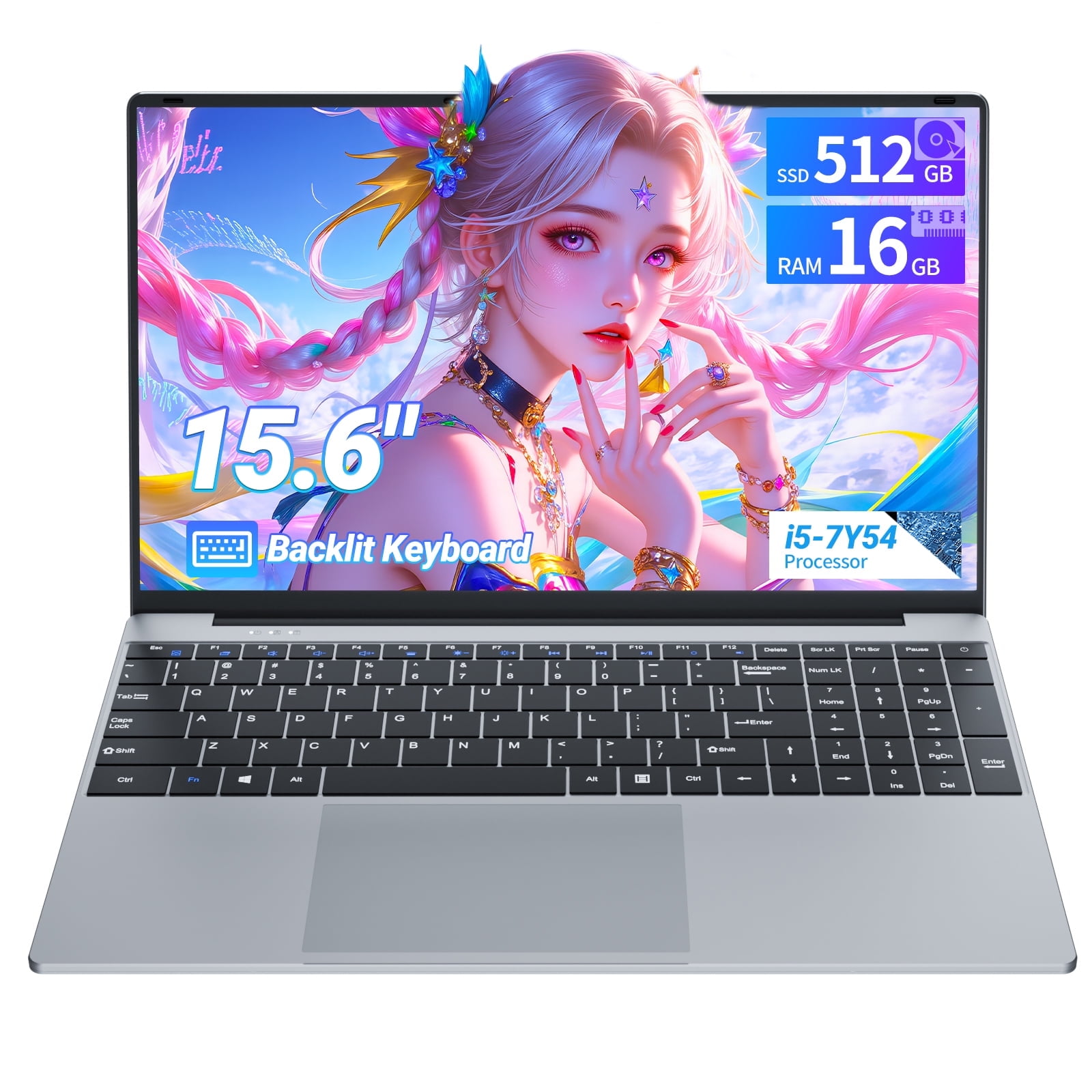 LAITNIN i5 Gaming laptop 15.6" FHD Thin Business Laptop, Intel Core i5-7Y54, 16GB ddr4,512GB SSD, Backlit keyboard Windows 11 Silver
