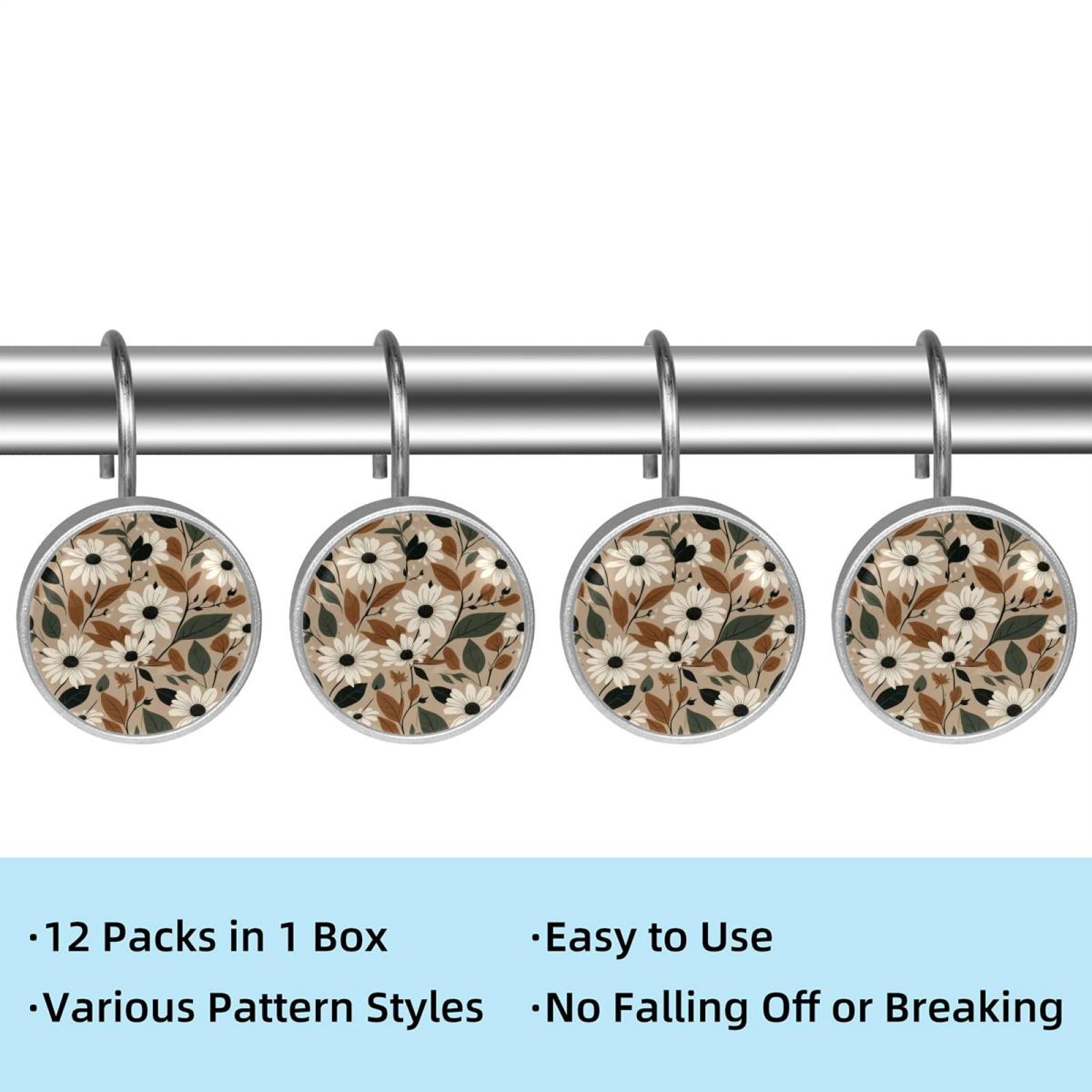 HemaKayy 12 Pcs Shower Curtain Hooks Bathroom Decorative Accessories Contrast Colored Flower Clusters