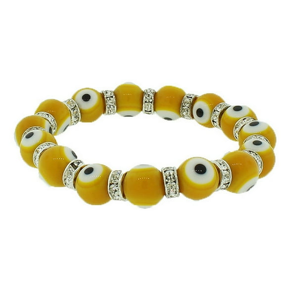Fashion Alloy Yellow White CZ Beaded Stretch Cord Evil Eye Bracelet