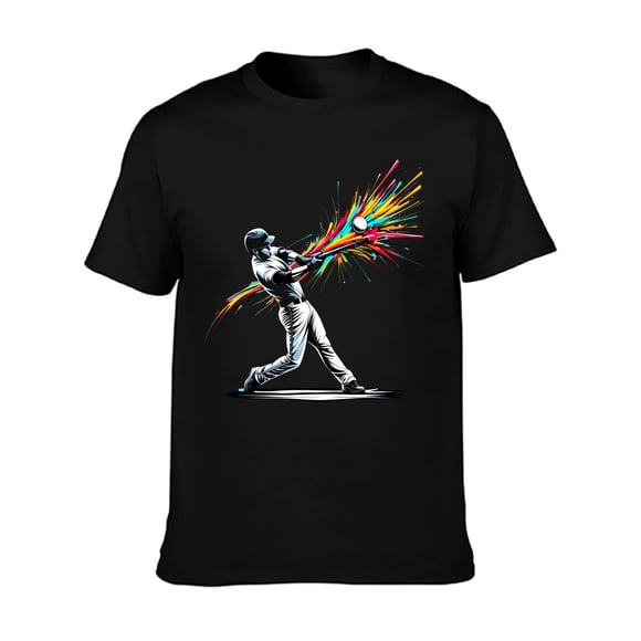 T-shirt de baseball pour Hommes avec art Coloré DDT et Design d'Action de Joueur - Tissu Léger Évacuant l'Humidité, Manches Courtes Régulières, Vêtement Décontracté et Sportif Confortable pour Toutes les Saisons, Noir avec multi-co