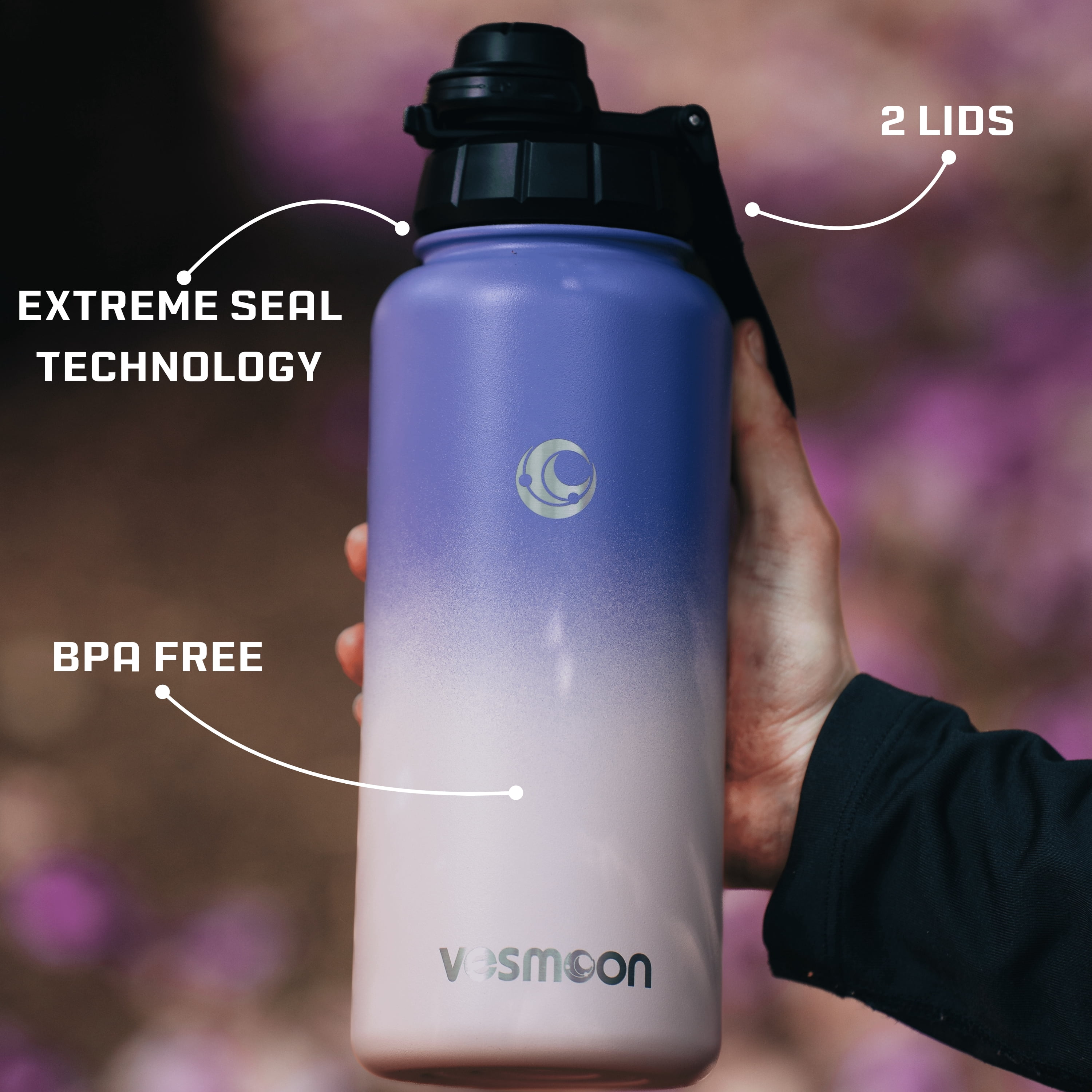 Vesmoon Vessence Infuser Bottle 24 Oz - Insulated Water Bottle for Loose Leaf Tea | Tea Infuser Water Bottle with Straw Lid & Chug Lid | Leak Proof Water Bottle