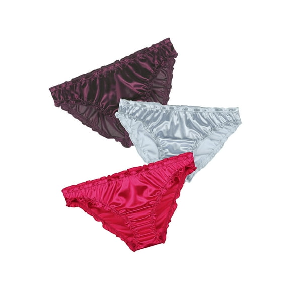 Unique Bargains Women's Plus Size Low Rise Soft Satin Sparkled Brief Stretchy Underwear Burgundy, Gray, Rose Red M