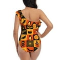 thumbnail image 5 of Easygdp Halloween Banner Symbols Women's One Shoulder Ruffle Monokini Bathing Suits with Removable Chest Pad, Quick Drying - Small, 5 of 8