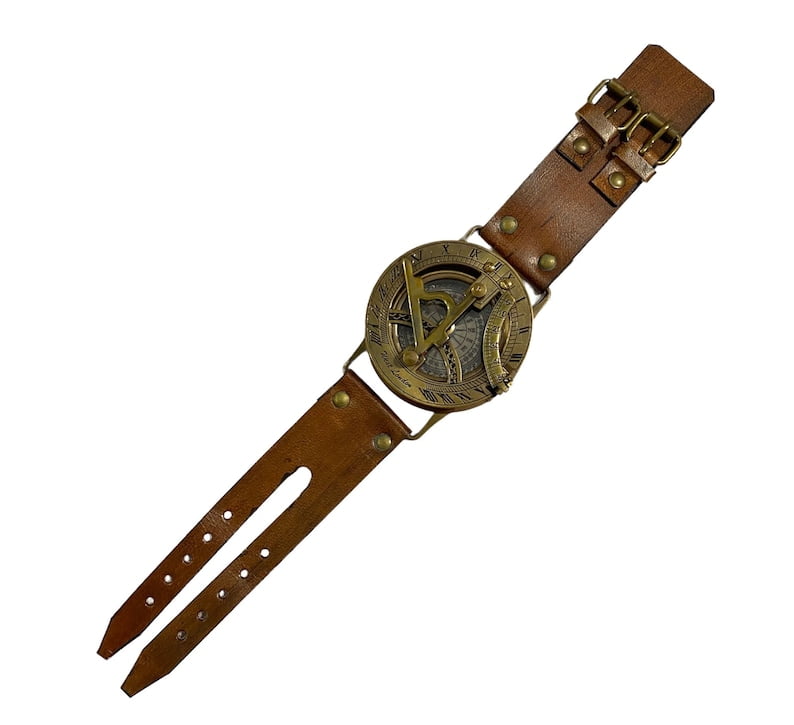 Brass Sundial Compass with Handmade Leather Band | Wrist Compass & Nautical Sundial Watch | Gift Item