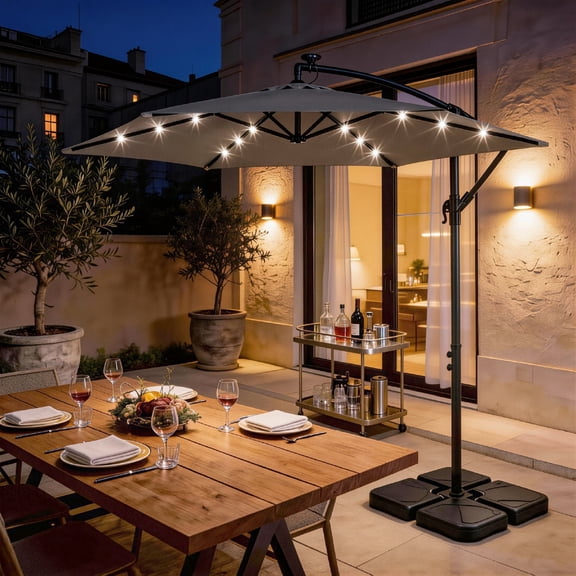 Zimtown 10ft Outdoor Patio Umbrella with LED Solar Lights,Offset Cantilever Outdoor Patio Umbrella,Light Gray