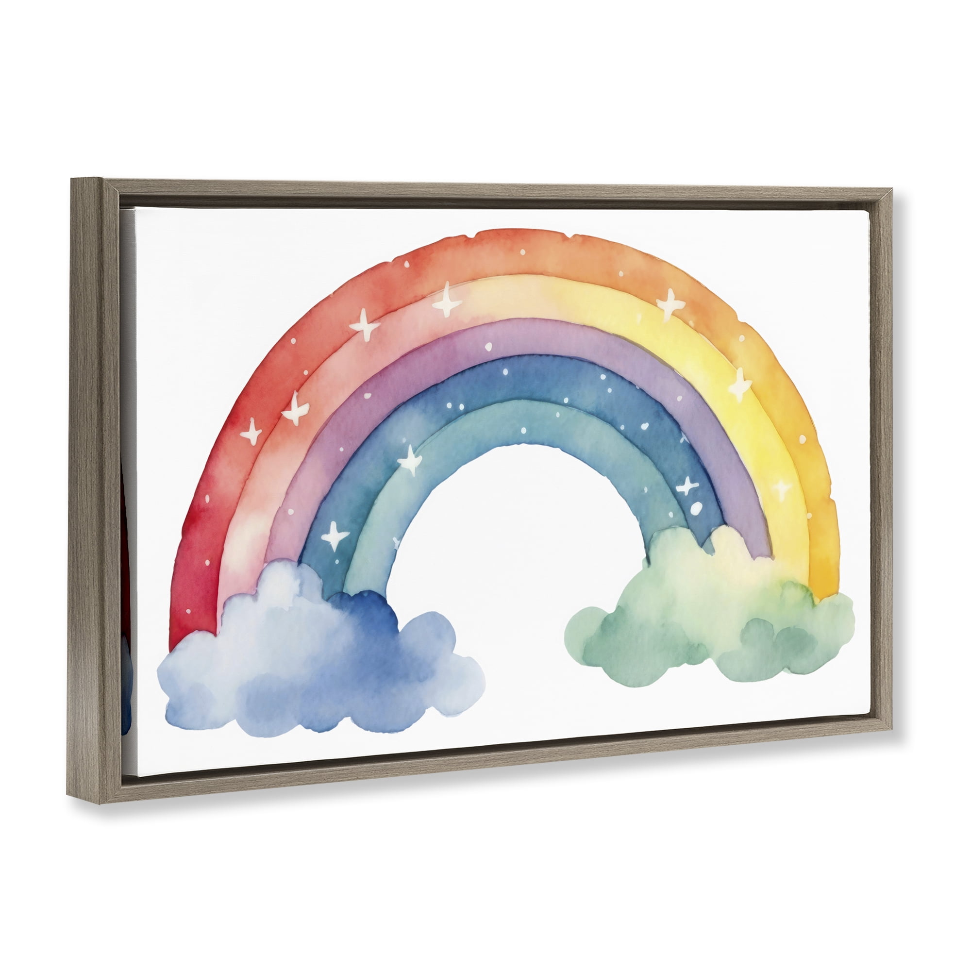 Stupell Industries Colorful Rainbow with White Stars Brown Framed Floater Canvas Wall Art, design by Creative Studio