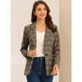 thumbnail image 2 of DARING DIVA Women's Boyfriend Notched Lapel One Button Blazer Suit Plaid Blazer Jacket XS Blue Brown, 2 of 6