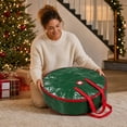 thumbnail image 6 of Christmas Wreath Storage Bag 30in, Green Tarp Wreath Container with Reinforced Handle, Round Wreath Bag for Spring Summer Autumn Christmas Wreath Holiday Decor - Akmoler, 6 of 6