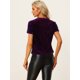 thumbnail image 3 of Blusa de fiesta de manga corta con cuello redondo y lentejuelas de terciopelo para mujer Púrpura profundo M, 3 of 6