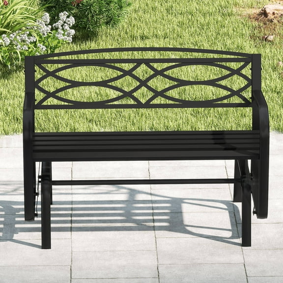 Costway 2-Person Outdoor Glider Bench with Metal Frame Armrests Geometric Backrest
