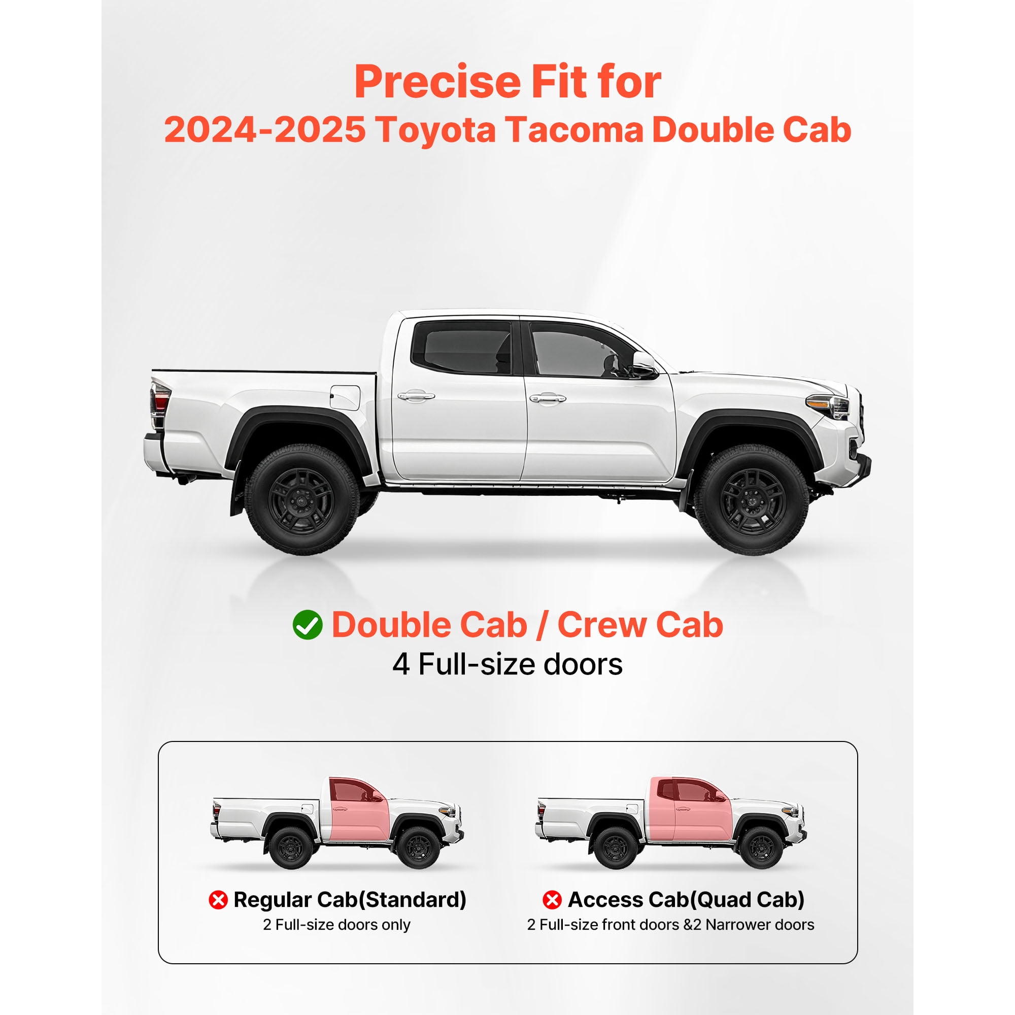 KFFKFF 6-Inch Side Steps for 2024-2025 Toyota Tacoma Double Cab, Black Carbon Steel Running Boards, 550 lbs Capacity, Durable Non-Slip Design with Anti-Rust Coating