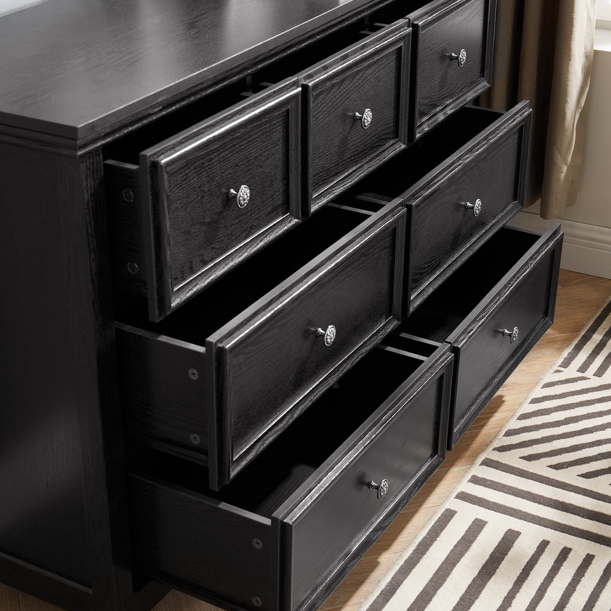 Leumius 7 Drawers Dresser,Modern 7 Drawers Cabinet Chest of Drawers Closet Organizers and Storage for Living Room,Bedroom,Black