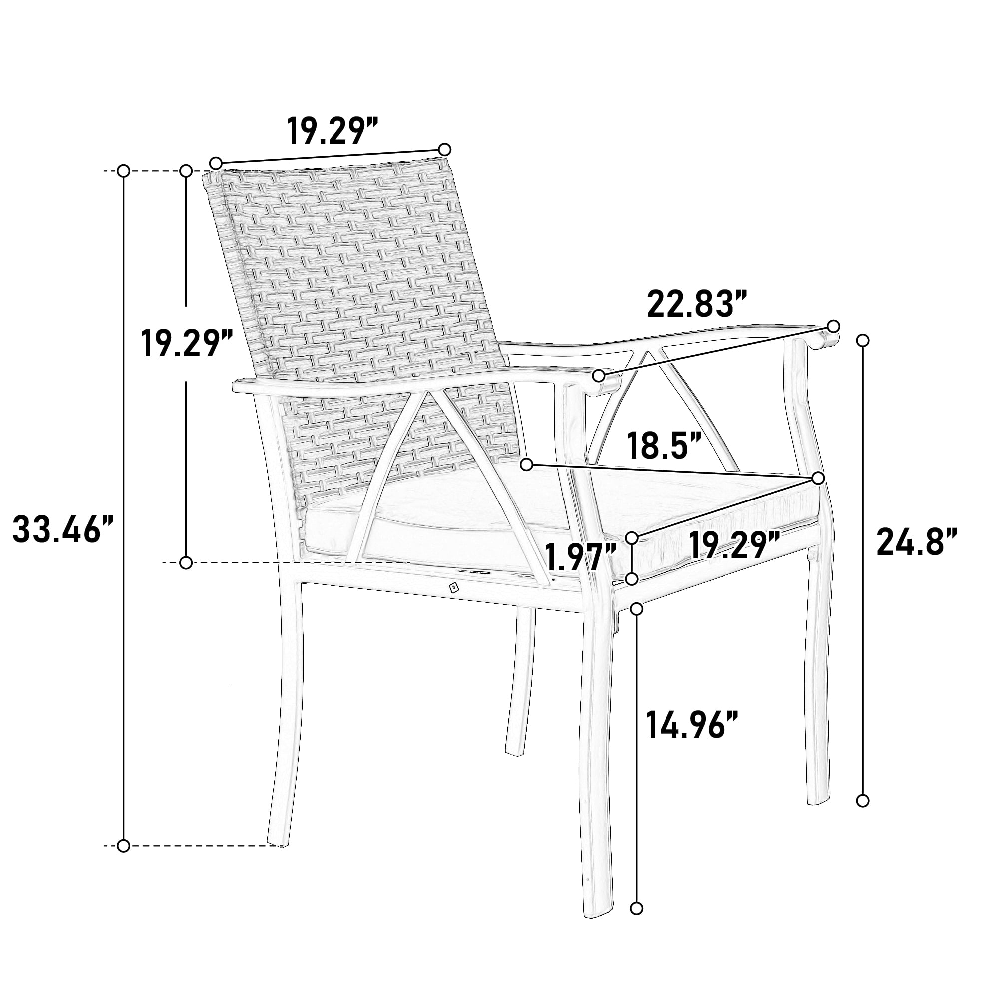 Patio Dining Set of 7 with 6 Chairs and 1 Steel Table, Outdoor Wicker Furniture for Backyard and Garden, Brown and Grey