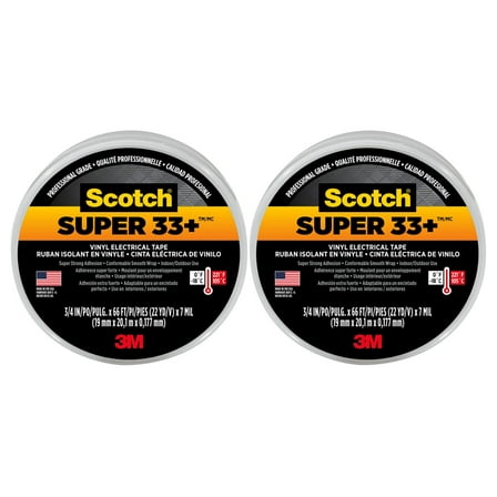 Scotch Super 33  Vinyl Electrical Tape - Professional-Grade, All-Weather, Flame-Resistant - Black - 3/4 Inch x 66-Foot 2 Pack