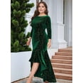 thumbnail image 3 of Plus Size Dresses for Women 3/4 Sleeves Mermaid High Low Hem Maxi Velvet Formal Dress Green XXXL, 3 of 8
