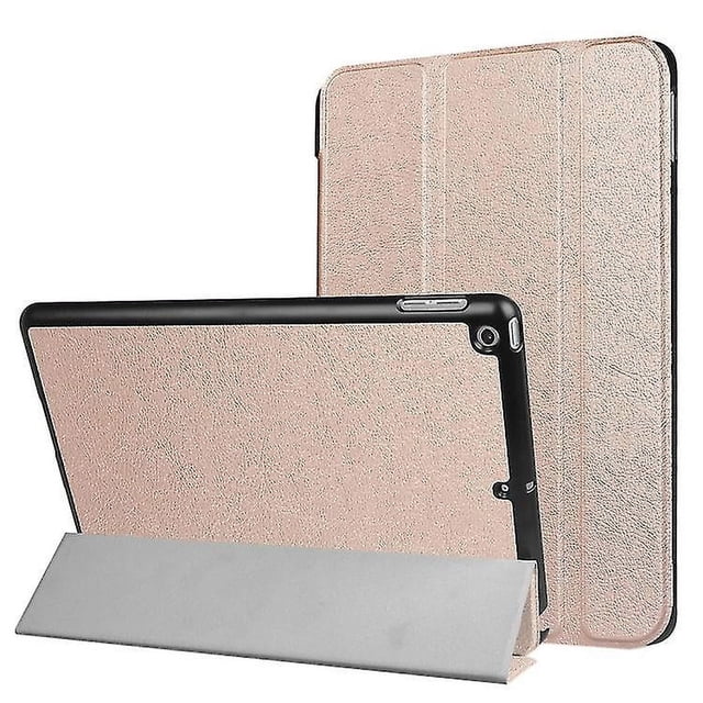 Funda de cuero con tapa horizontal y textura Custer para iPad 9.7 (2018) y iPad 9.7 (2017), con tres pliegues y función de suspensión/activación (negra)