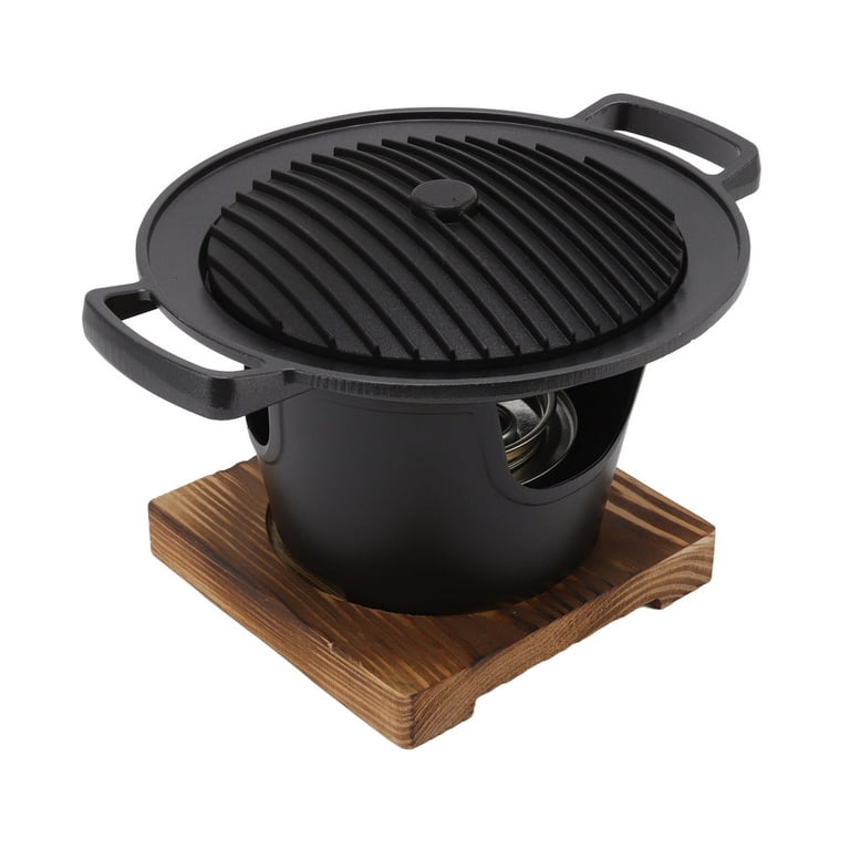 Mini Hibachi Grill, Japanese Aluminium Alloy Grill Indoor Wooden Base  Indoor Smokeless Maker Cast Iron Hibachi Grill Top