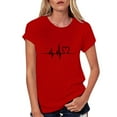 thumbnail image 3 of XEGLSBU T Shirts for Women Long Sleeve Casual Solid Color With Electrocardiogram Print Round Neck Short Sleeve Lover's Clothes Girl Red Size XXL, 3 of 9