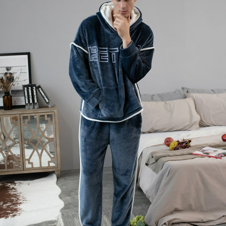 Women Warm Hooded Pajamas Sets Winter Pajamas Set Fleece Pjs Sleepwear Nightwear Loungewear with Kangaroo Pocket